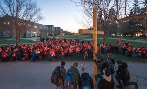 Students around a cross