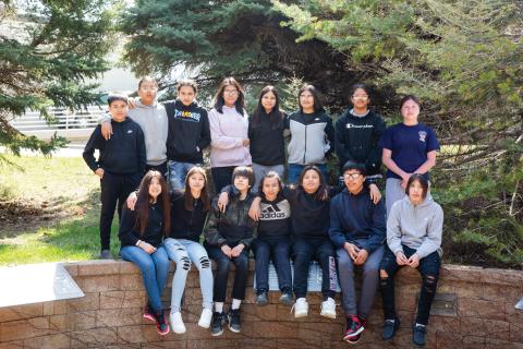 (Back row, left to right}: Oyate Monje, Taylen Honomichl, Memphis Joseph, Secret Red Bear, Consuelo Summers, Jalonna Eagle, Gabriel Rouse, Amelia LaPointe. (Front row, left to right): Emilia Provancial, Makaia Hurley, Kaedyn Kennedy, Paul Luedke, Demarius Medicine Crow, Jack Little Elk, Mario Bernie.