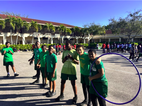 Students outside during recess for Catholic Schools Week