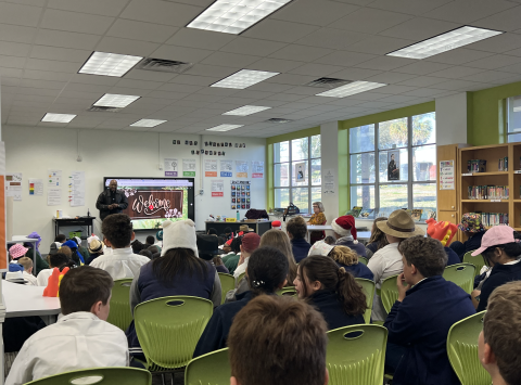 Image of a class during listening to a presenter during Catholic Schools Week