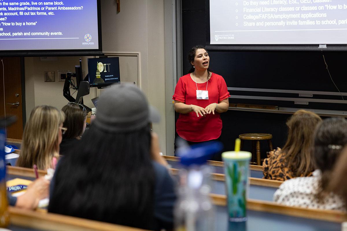 Teacher leads a session of the Adelante conference