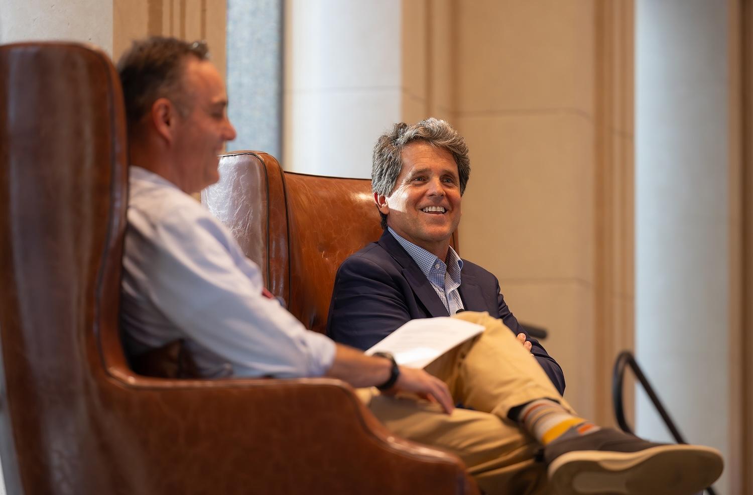 Mark Kennedy Shriver sits with John Schoenig