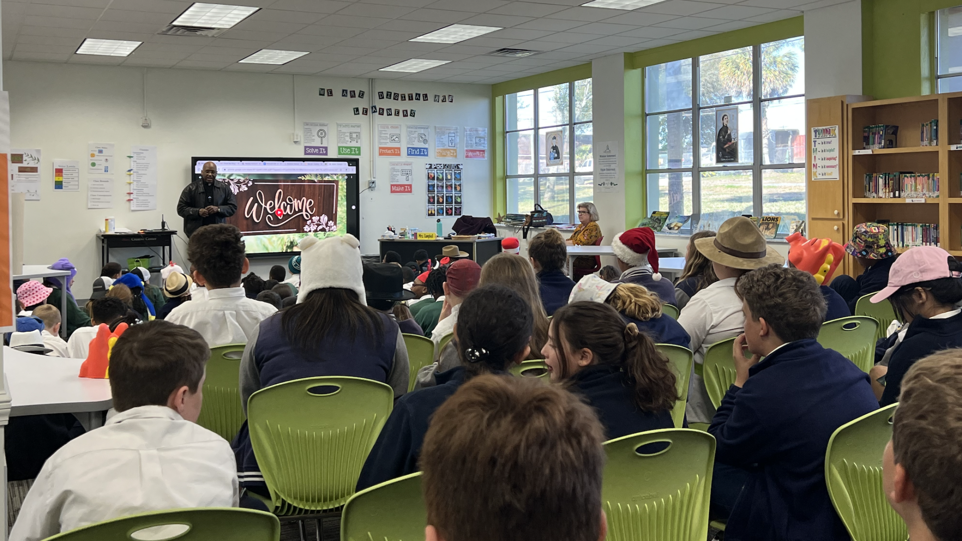 Image of a class during listening to a presenter during Catholic Schools Week